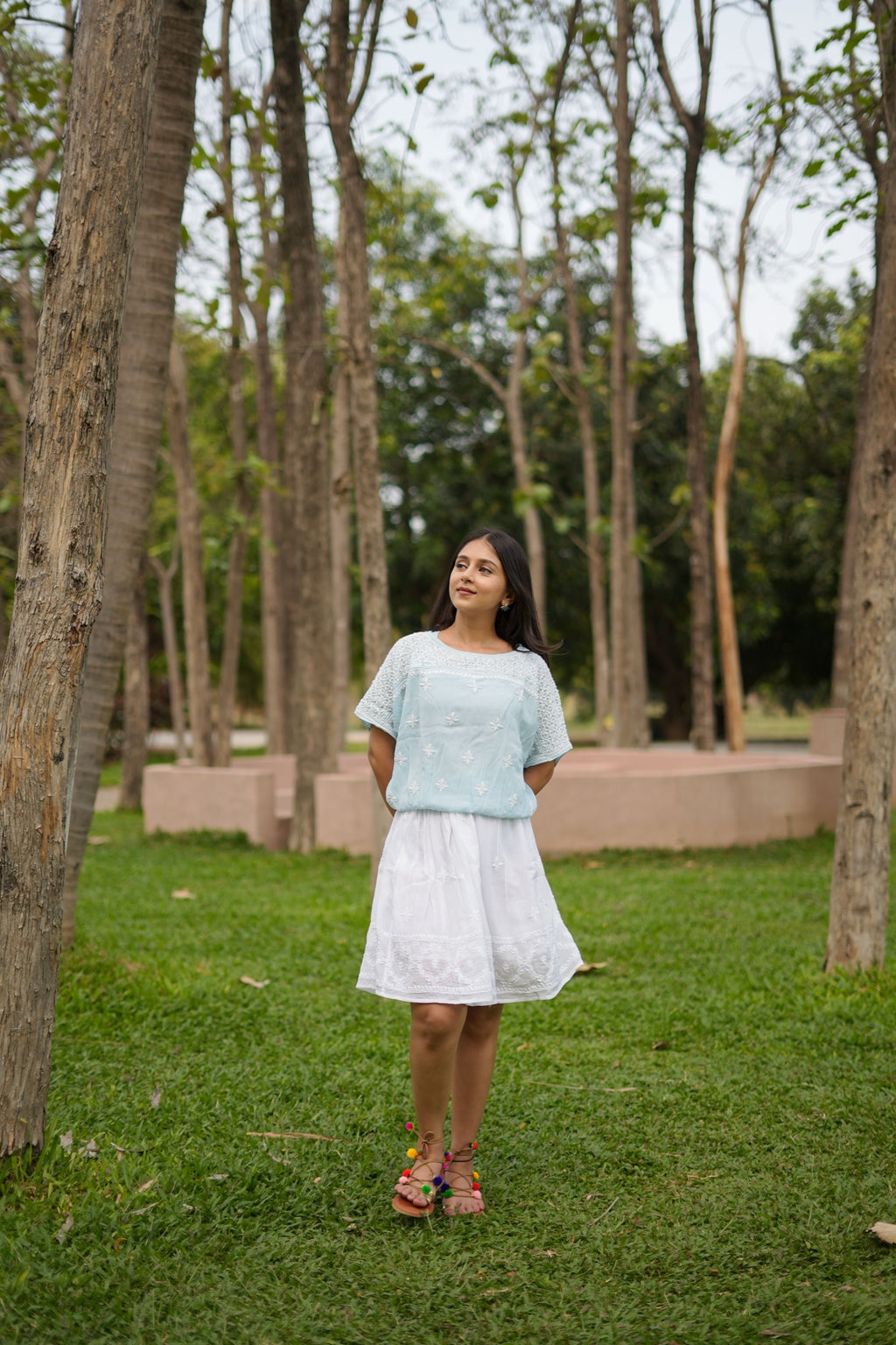 10SJ Jabili Chikankari Crop Top Skirt Set