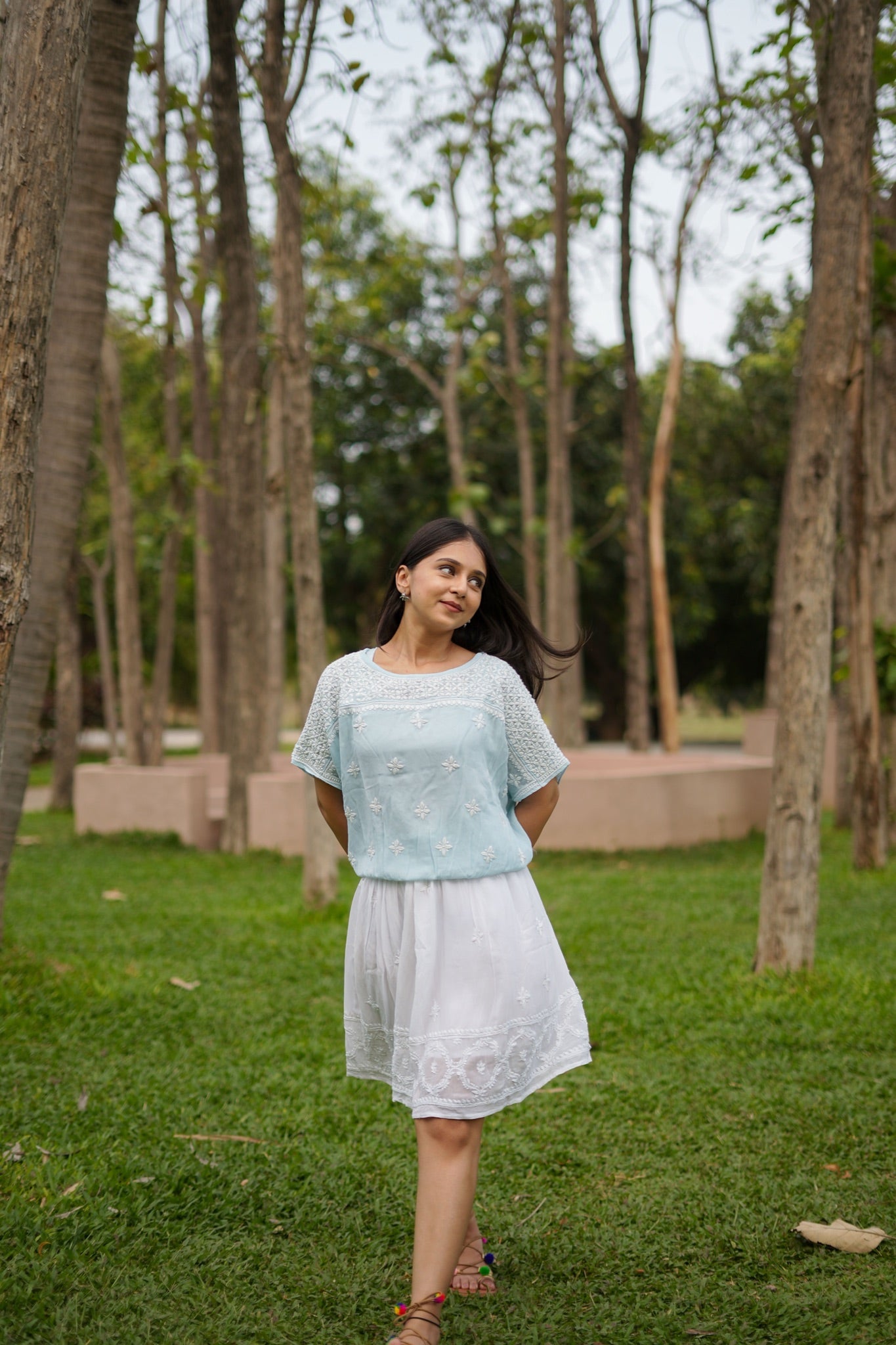 10SJ Jabili Chikankari Crop Top Skirt Set