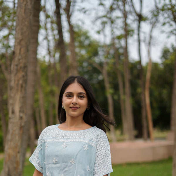 10SJ Jabili Chikankari Crop Top Skirt Set