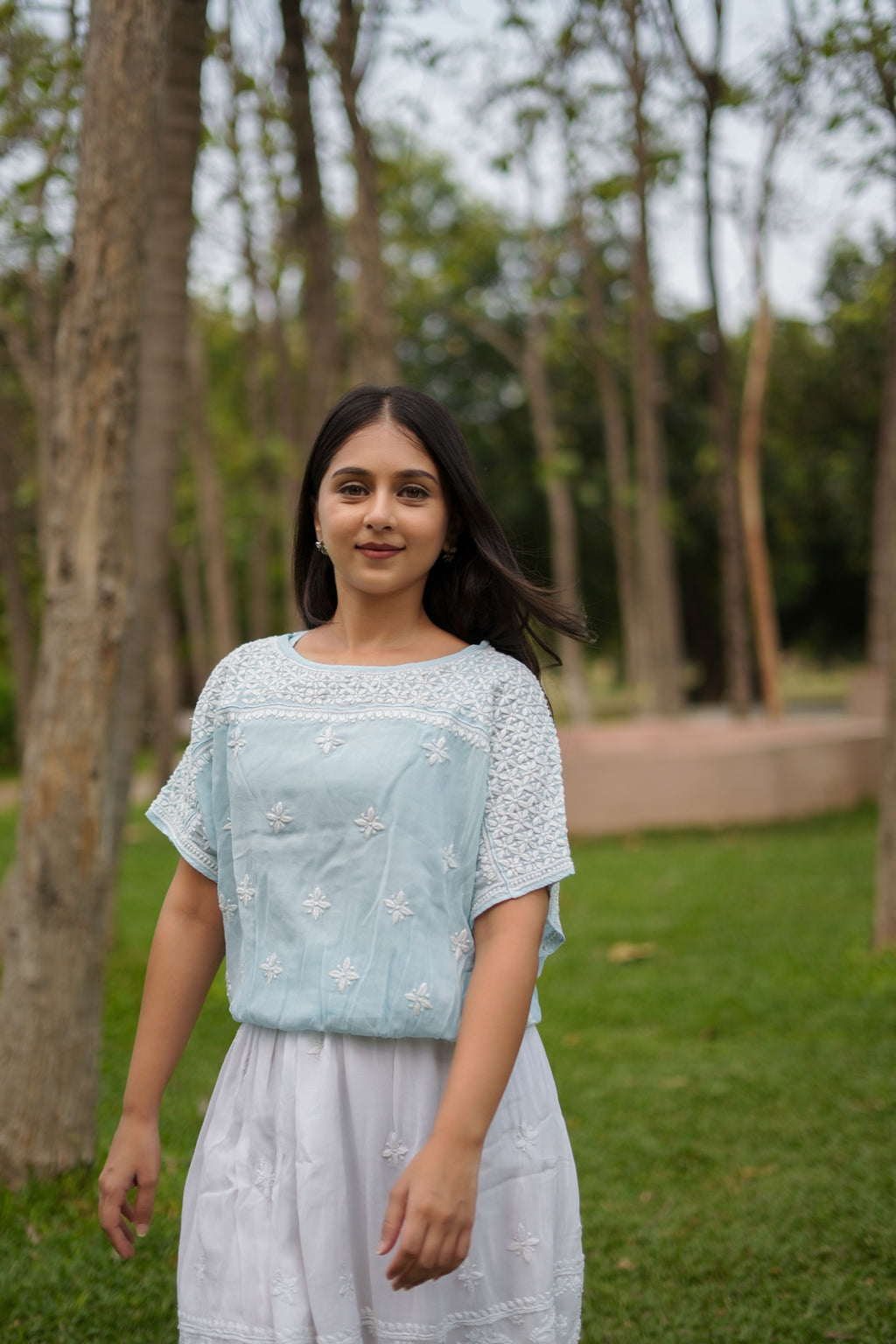 10SJ Jabili Chikankari Crop Top Skirt Set