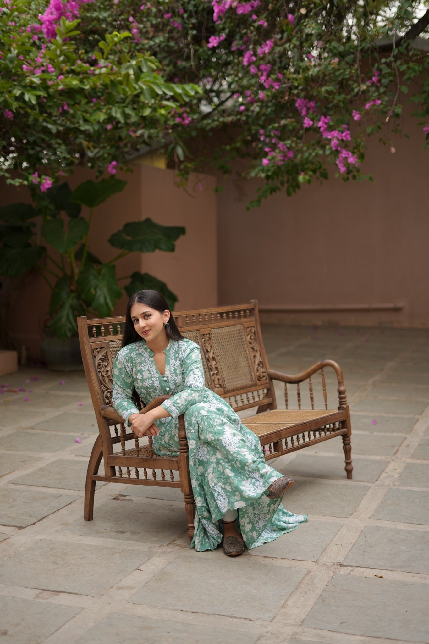 14SJ Jabili Mul Mul Cotton Printed Chikankari Long Gown