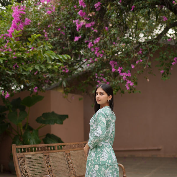 14SJ Jabili Mul Mul Cotton Printed Chikankari Long Gown