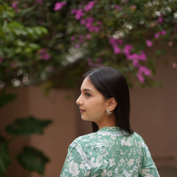 14SJ Jabili Mul Mul Cotton Printed Chikankari Long Gown