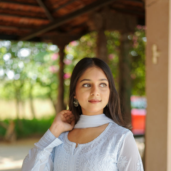 01SJ Jabili Chikankari Straight Kurti and Plazo Set
