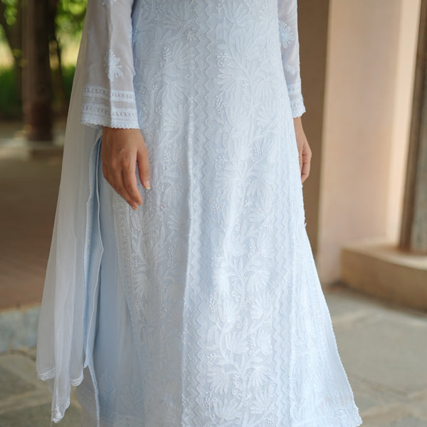 01SJ Jabili Chikankari Straight Kurti and Plazo Set