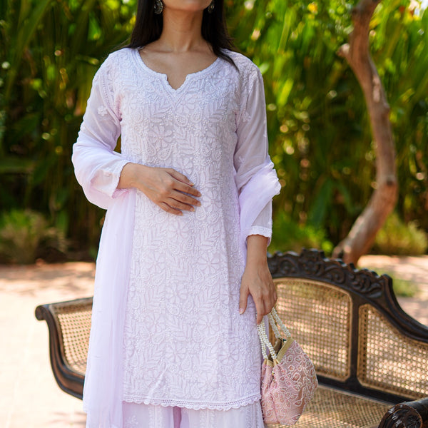 03SJ Jabili Chikankari Straight Short Kurti flared Plazo Set