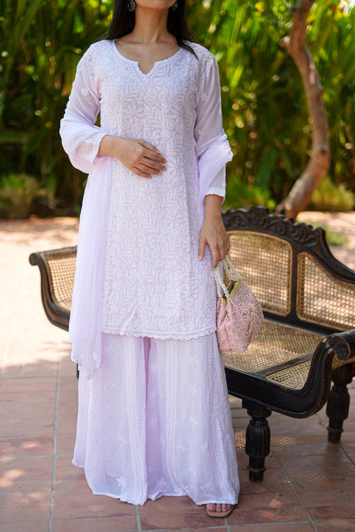 03SJ Jabili Chikankari Straight Short Kurti flared Plazo Set