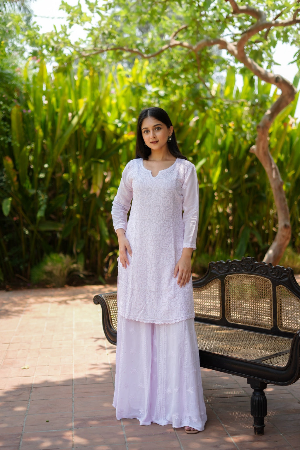 03SJ Jabili Chikankari Straight Short Kurti flared Plazo Set