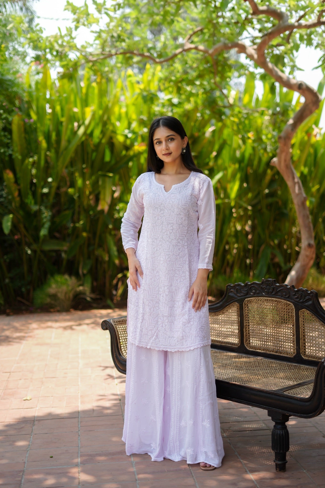 03SJ Jabili Chikankari Straight Short Kurti flared Plazo Set