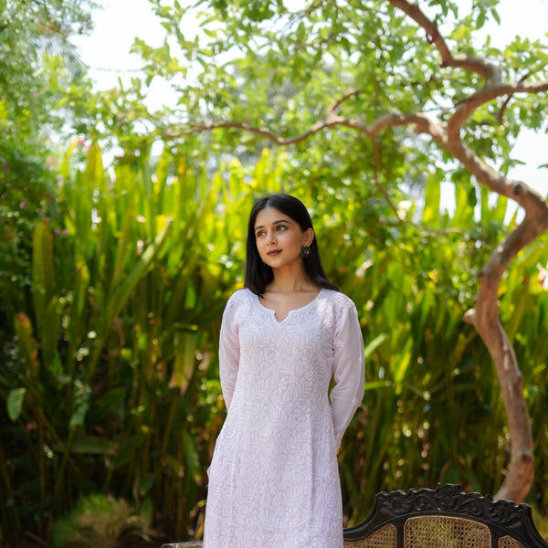 03SJ Jabili Chikankari Straight Short Kurti flared Plazo Set