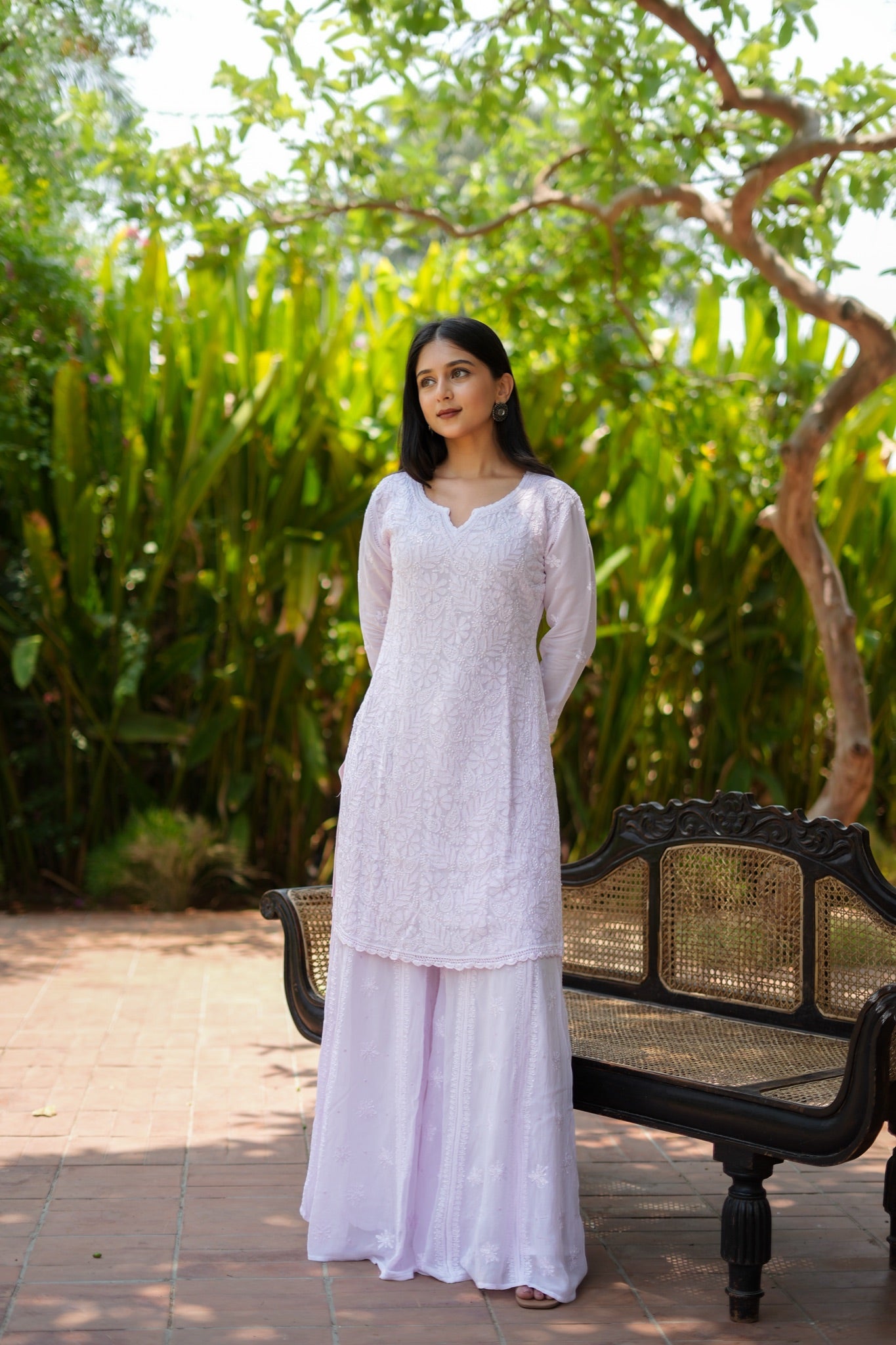 03SJ Jabili Chikankari Straight Short Kurti flared Plazo Set