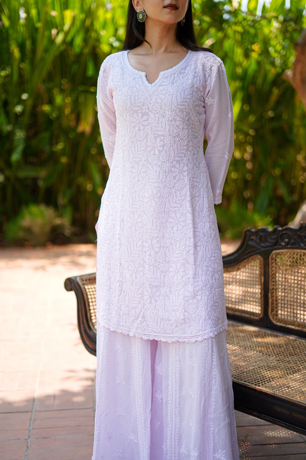 03SJ Jabili Chikankari Straight Short Kurti flared Plazo Set