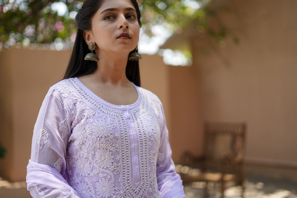04SJ Jabili Chikankari Straight Kurti Narrow Plazo Set