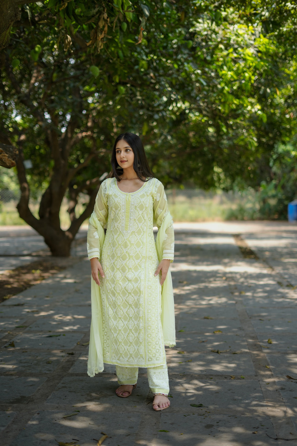 05SJ Jabili Chikankari Straight Kurti Narrow Pant Set