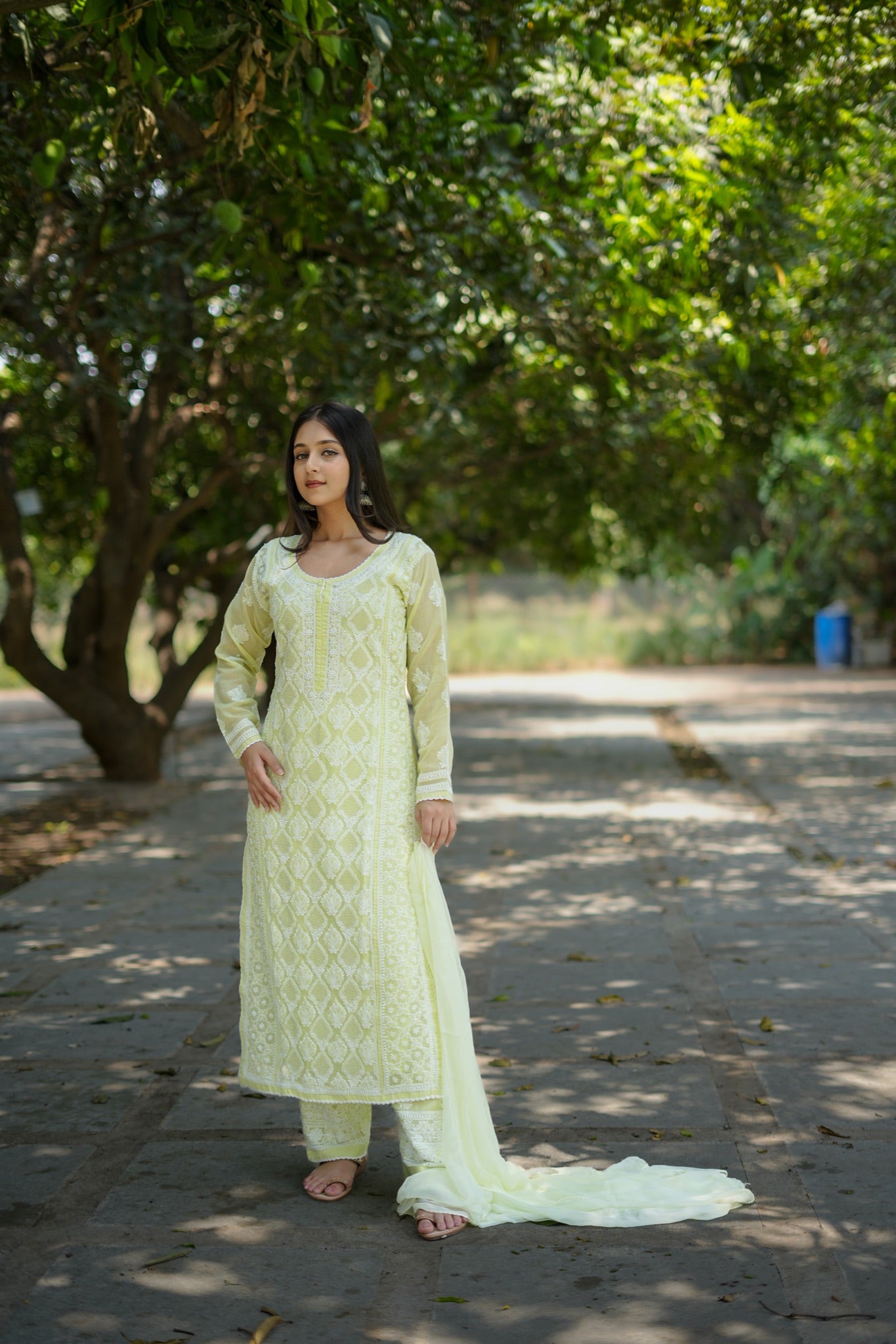 05SJ Jabili Chikankari Straight Kurti Narrow Pant Set