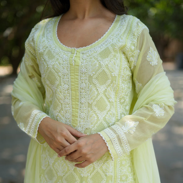 05SJ Jabili Chikankari Straight Kurti Narrow Pant Set