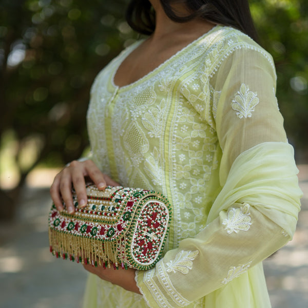 05SJ Jabili Chikankari Straight Kurti Narrow Pant Set
