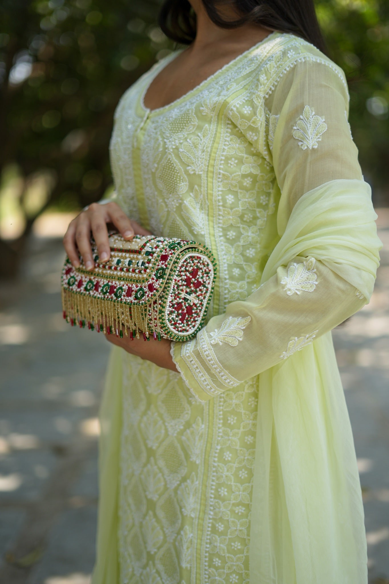 05SJ Jabili Chikankari Straight Kurti Narrow Pant Set