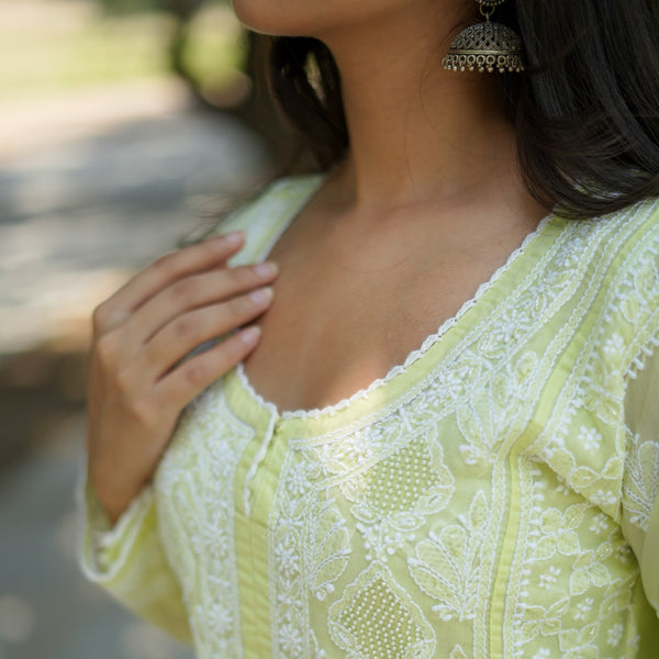 05SJ Jabili Chikankari Straight Kurti Narrow Pant Set