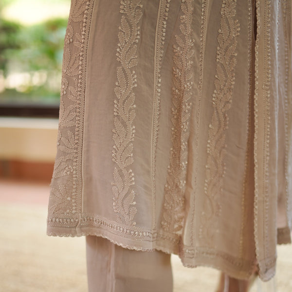 06SJ Jabili Chikankari Side Slit Anarkali Kurti Pant Set