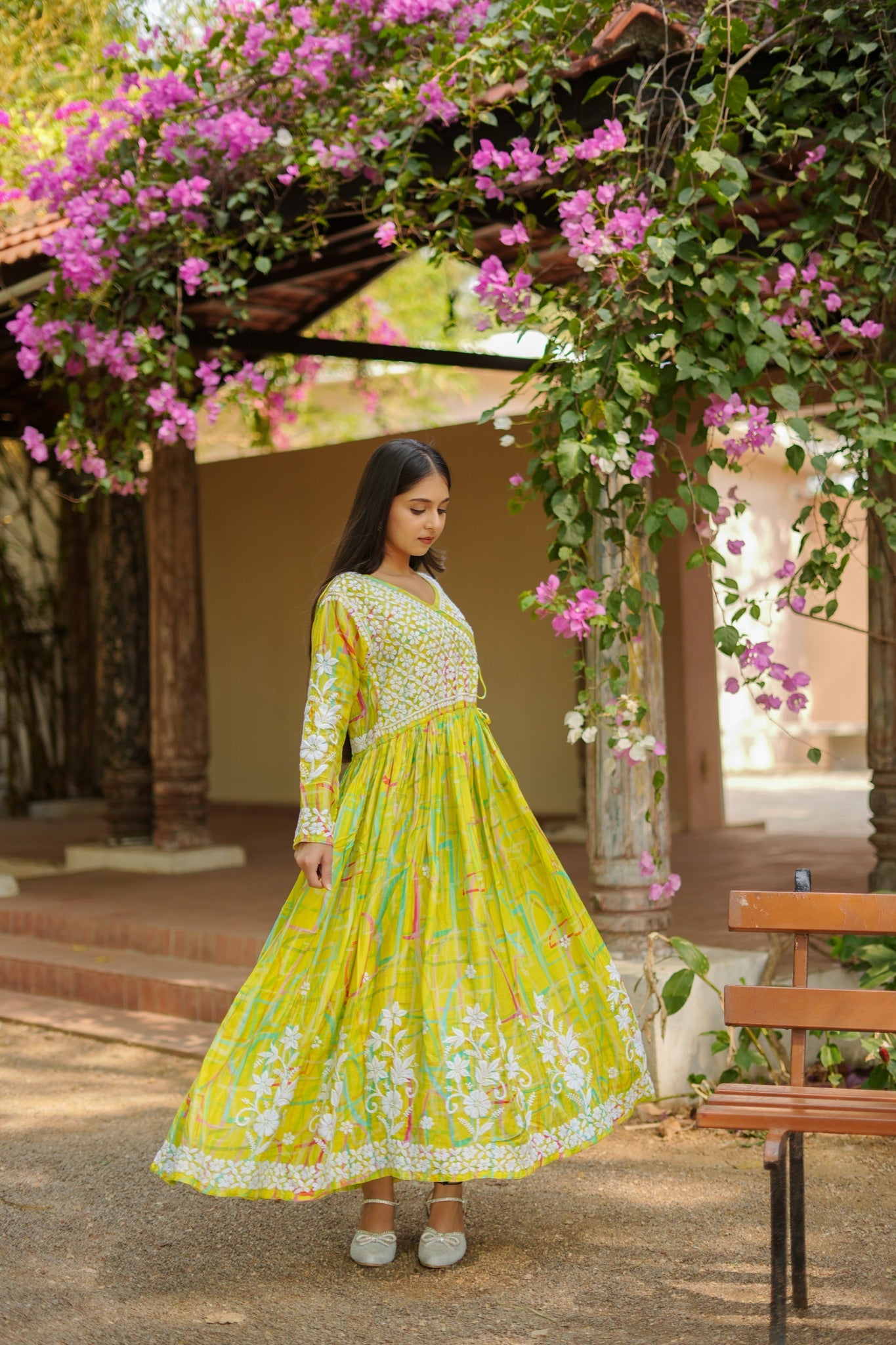 08SJ Jabili Chikankari Long Gown