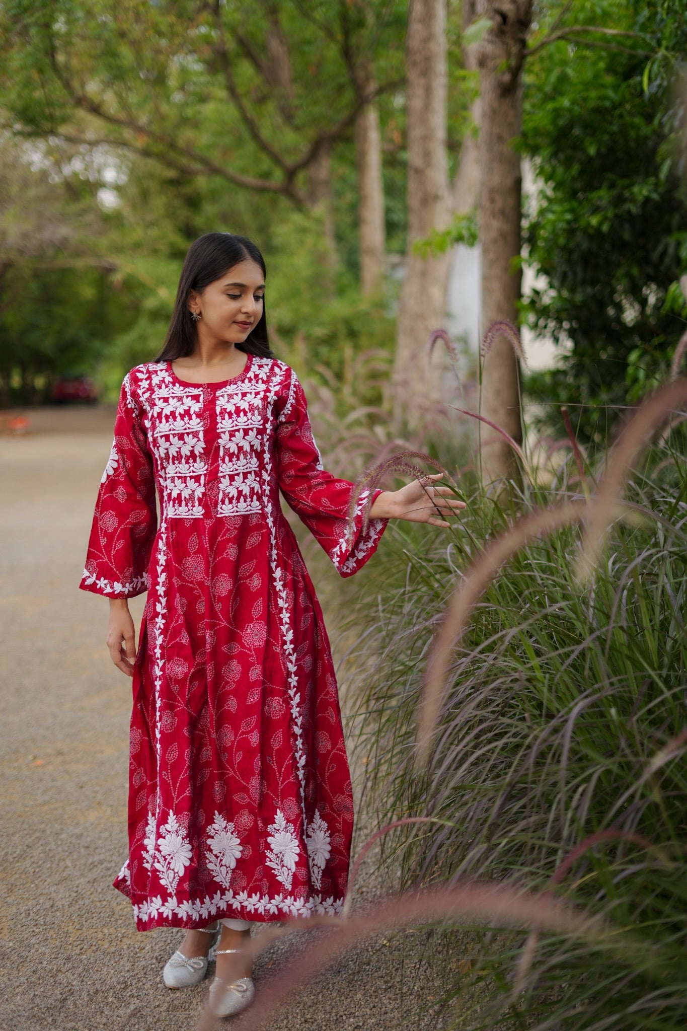 09SJ Jabili Chikankari A-line Kurti