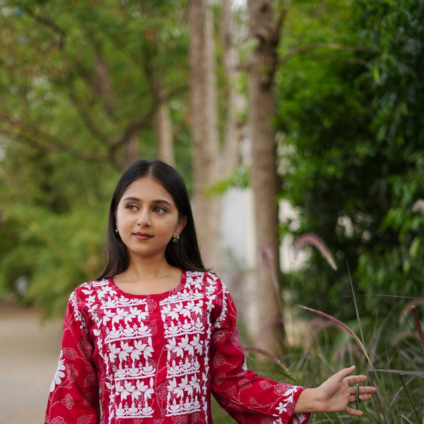 09SJ Jabili Chikankari A-line Kurti